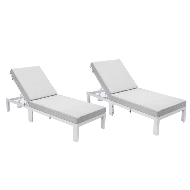 LeisureMod Chelsea Aluminum Outdoor Chaise Lounge Chair in Light Grey Set of 2