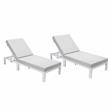 LeisureMod Chelsea Aluminum Outdoor Chaise Lounge Chair in Light Grey Set of 2