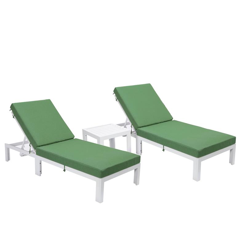 LeisureMod Chelsea Outdoor Chaise Lounge Chair & Side Table in Green 2