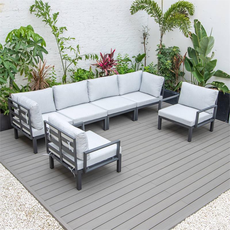 LeisureMod Hamilton 6-Peice Patio Conversation Set with Cushions in Light Gray