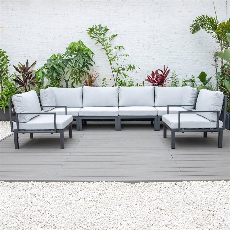 LeisureMod Hamilton 6-Peice Patio Conversation Set with Cushions in Light Gray