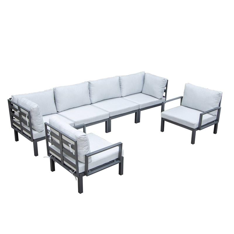 LeisureMod Hamilton 6-Peice Patio Conversation Set with Cushions in Light Gray