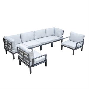 LeisureMod Hamilton 6-Peice Patio Conversation Set with Cushions in Light Gray