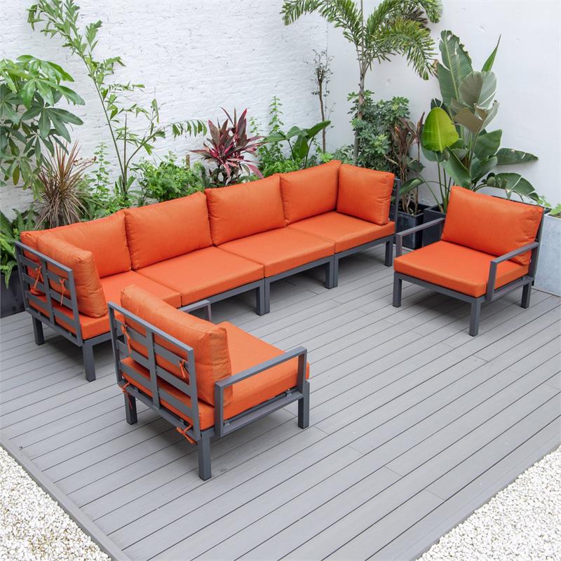 LeisureMod Hamilton 6-Peice Patio Conversation Set with Cushions in Orange