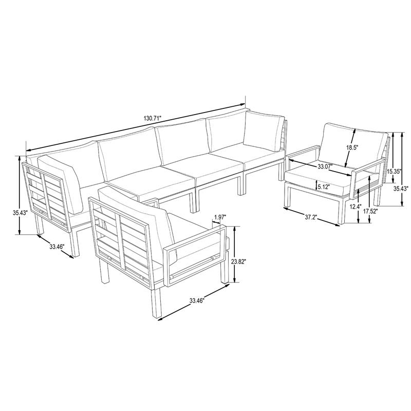 LeisureMod Hamilton 6-Peice Patio Conversation Set with Cushions in Orange