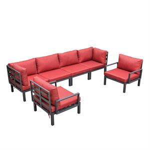 LeisureMod Hamilton 6-Peice Patio Conversation Set with Cushions in Red