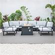 LeisureMod Hamilton 7-Peice Patio Conversation Set with Firepit Table in Gray