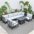 LeisureMod Hamilton 7-Peice Patio Conversation Set with Firepit Table in Gray
