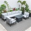 LeisureMod Hamilton 7-Peice Patio Conversation Set with Firepit Table in Gray