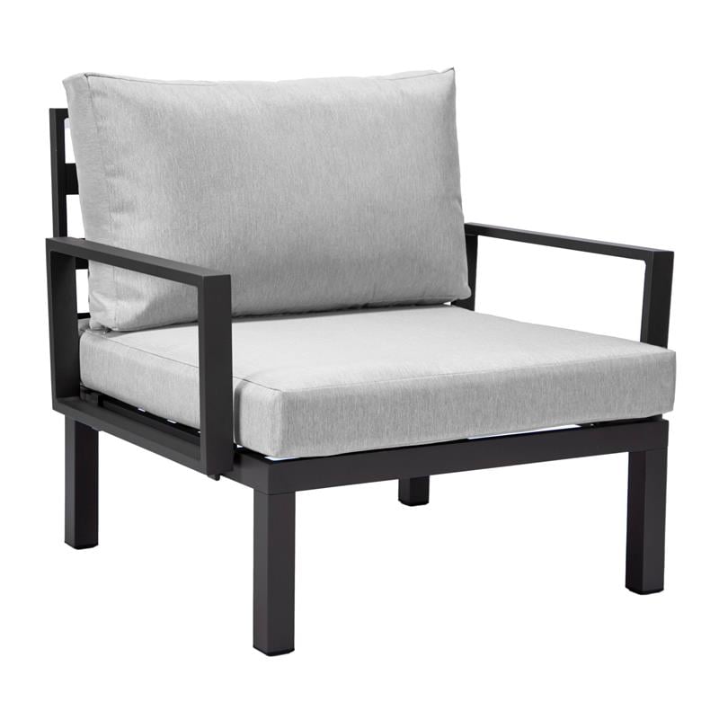 LeisureMod Hamilton 7-Peice Patio Conversation Set with Firepit Table in Gray