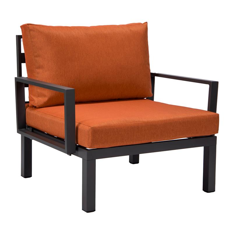 LeisureMod Hamilton 7-Peice Patio Conversation Set with Firepit Table in Orange