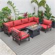 LeisureMod Hamilton 7-Peice Patio Conversation Set with Firepit Table in Red