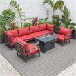 LeisureMod Hamilton 7-Peice Patio Conversation Set with Firepit Table in Red