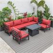 LeisureMod Hamilton 7-Peice Patio Conversation Set with Firepit Table in Red
