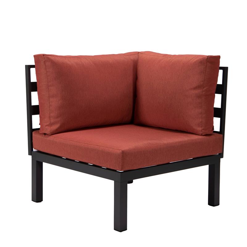 LeisureMod Hamilton 7-Peice Patio Conversation Set with Firepit Table in Red