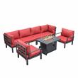 LeisureMod Hamilton 7-Peice Patio Conversation Set with Firepit Table in Red
