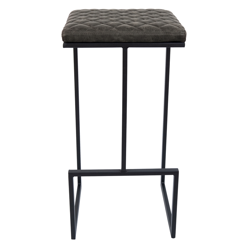 LeisureMod Quincy Quilted Stitched Leather Bar Stools in Gray