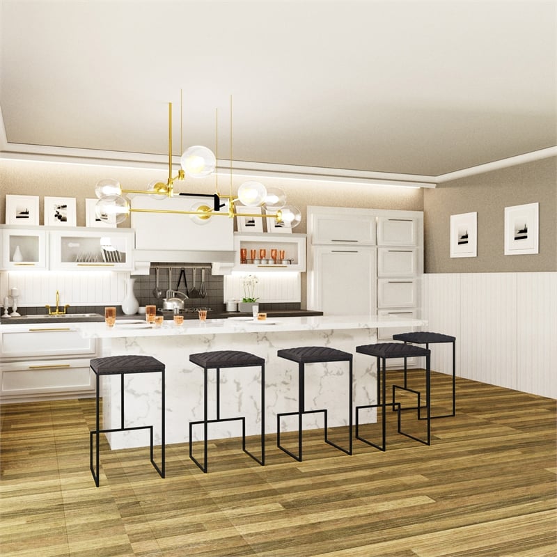 LeisureMod Quincy Quilted Stitched Leather Bar Stools in Gray