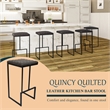 LeisureMod Quincy Quilted Stitched Leather Bar Stools in Gray