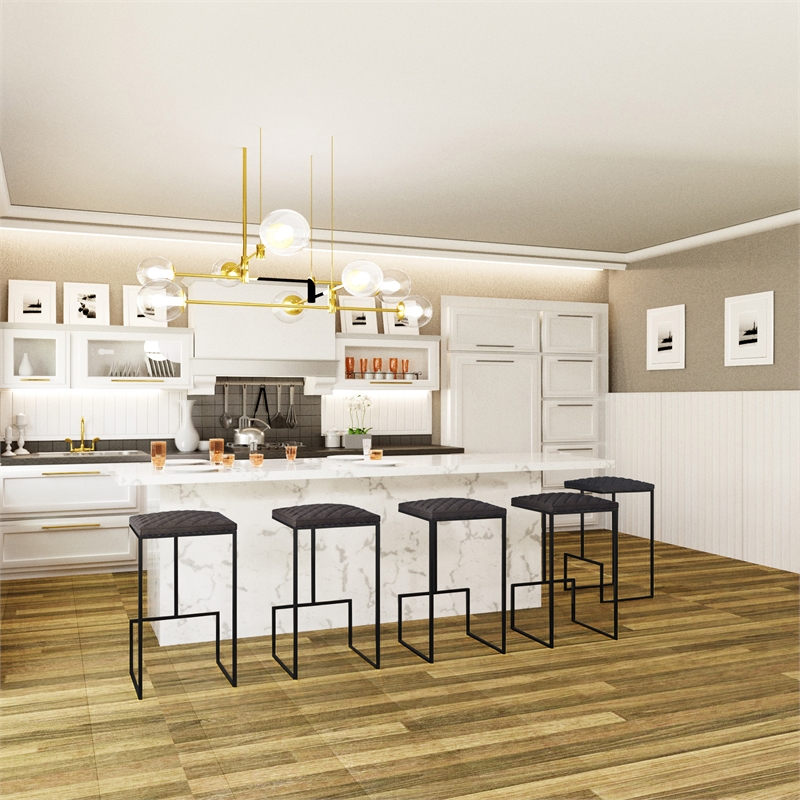 LeisureMod Quincy Quilted Stitched Leather Bar Stools Set of 2 in Gray