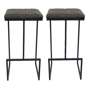LeisureMod Quincy Quilted Stitched Leather Bar Stools Set of 2 in Gray