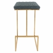LeisureMod Quincy Stitched Leather Gold Metal Bar Stools in Peacock Blue