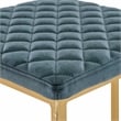 LeisureMod Quincy Stitched Leather Gold Metal Bar Stools in Peacock Blue