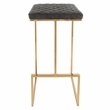 LeisureMod Quincy Stitched Leather Gold Metal Bar Stools in Gray