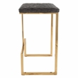 LeisureMod Quincy Stitched Leather Gold Metal Bar Stools in Gray