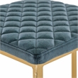 LeisureMod Quincy Stitched Leather Gold Metal Bar Stools set 2 in Peacock Blue