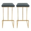 LeisureMod Quincy Stitched Leather Gold Metal Bar Stools set 2 in Peacock Blue