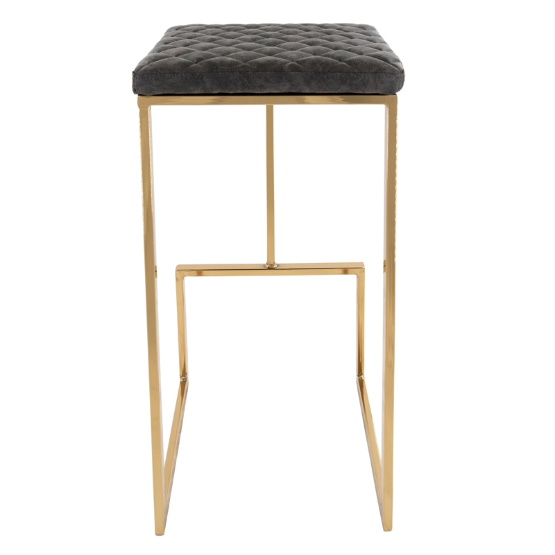 LeisureMod Quincy Stitched Leather Gold Metal Bar Stools set 2 in Gray