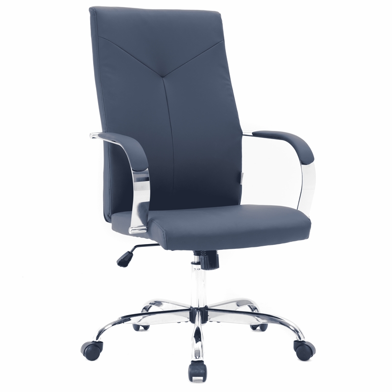 LeisureMod Sonora Modern High-Back Leather Conference Office Chair in Navy Blue