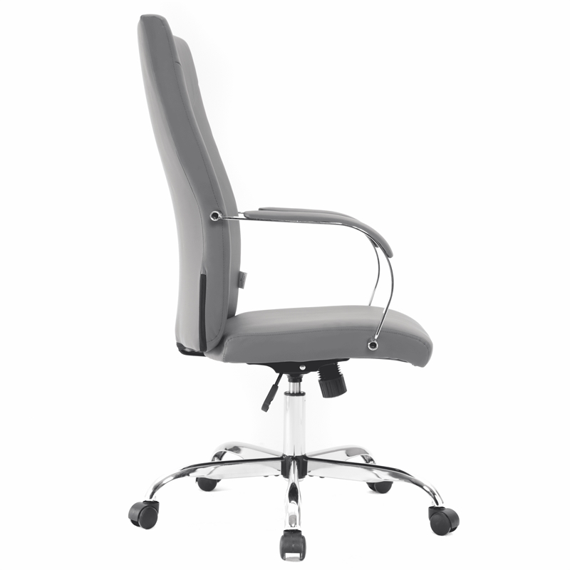 LeisureMod Sonora Modern High-Back Leather Conference Office Chair in Gray