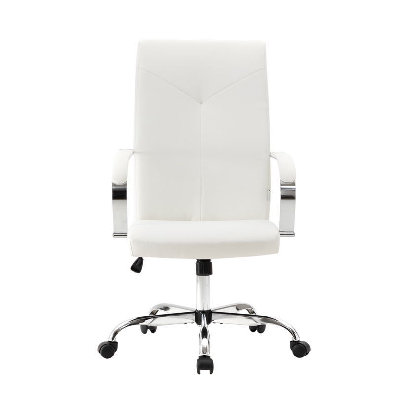 LeisureMod Sonora Modern High-Back Leather Conference Office Chair in White
