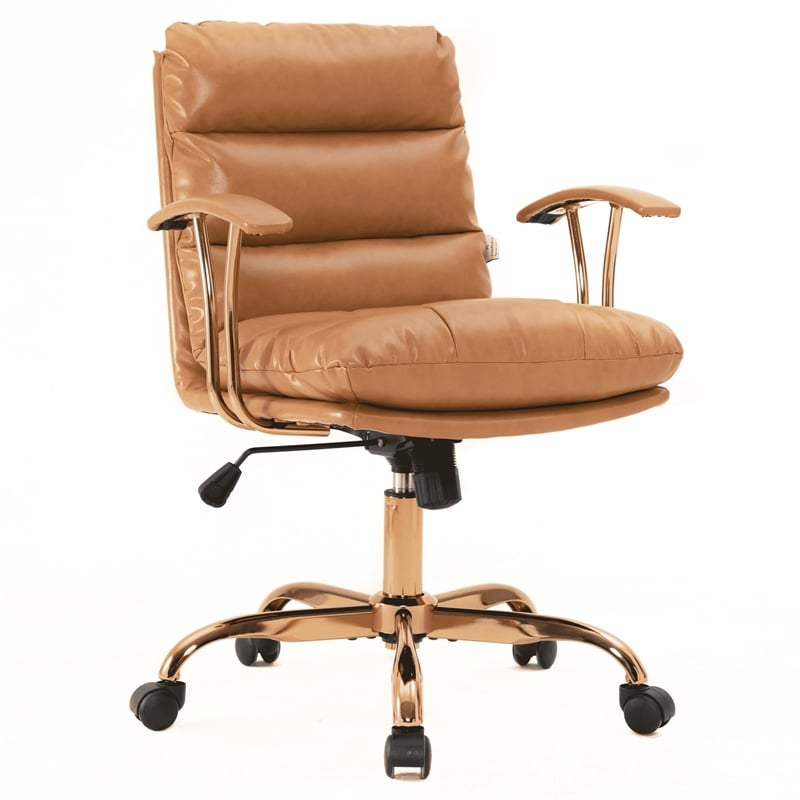 LeisureMod Regina Modern Padded Leather Executive Office Chair in Saddle Brown