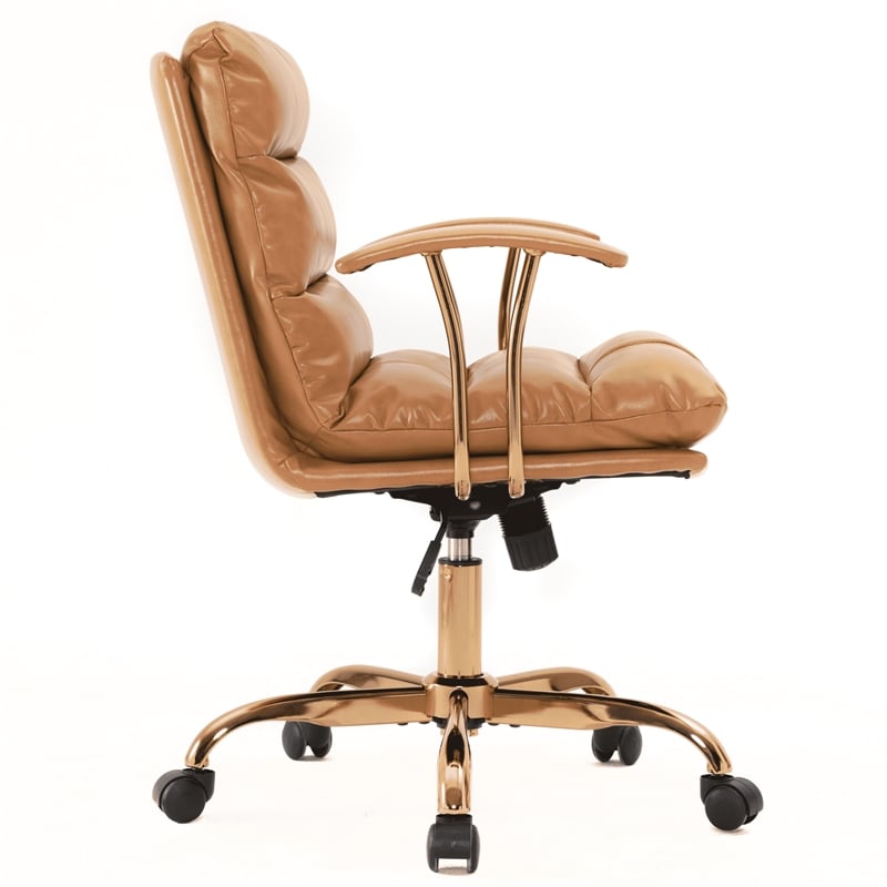 LeisureMod Regina Modern Padded Leather Executive Office Chair in Saddle Brown