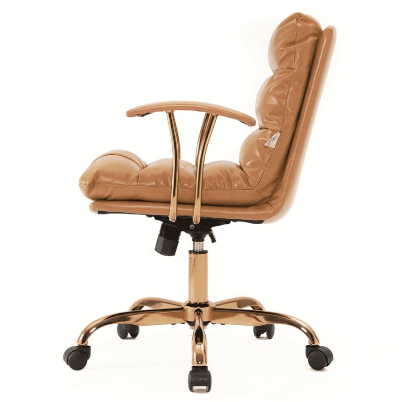 LeisureMod Regina Modern Padded Leather Executive Office Chair in Saddle Brown