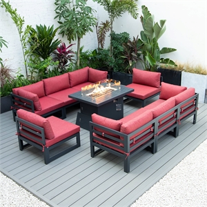 leisuremod chelsea 9-piece patio sectional with fire pit table