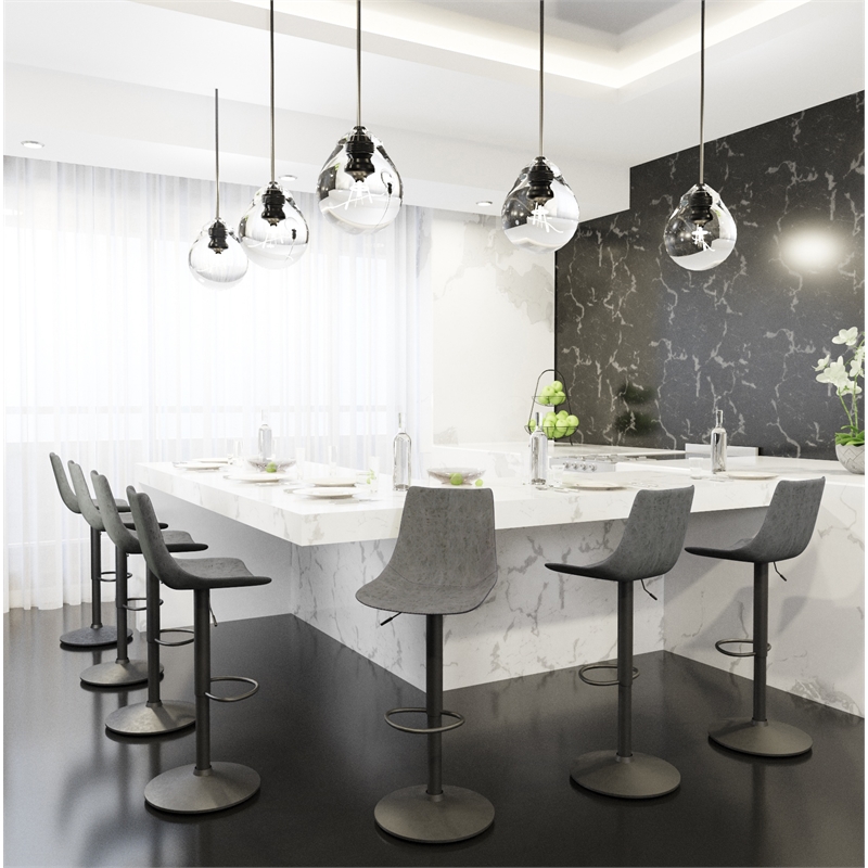 LeisureMod Tilbury Modern Adjustable Height & swivel Bar Stool in Gray