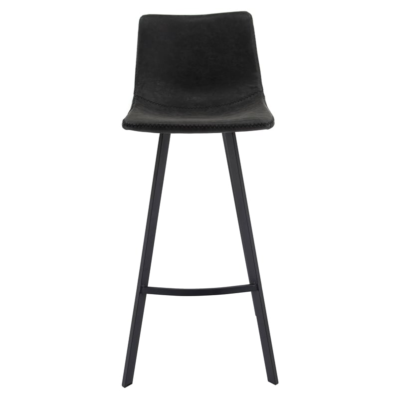 LeisureMod Elland Modern Upholstered Leather Bar Stool in Charcoal Black