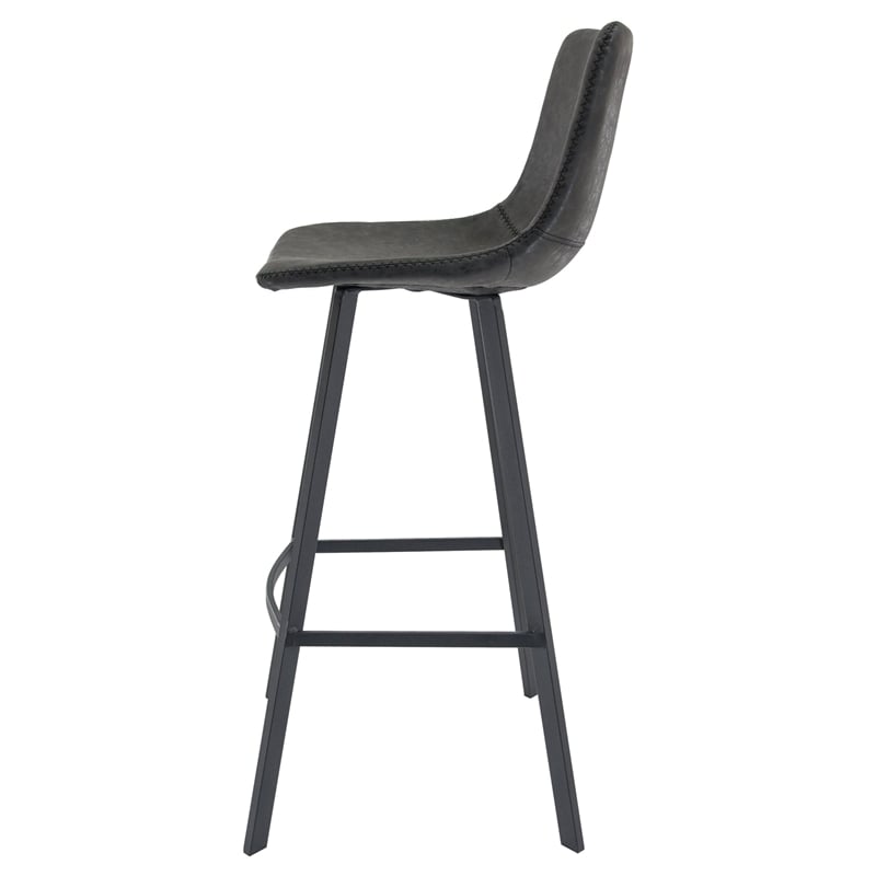 LeisureMod Elland Modern Upholstered Leather Bar Stool in Charcoal Black