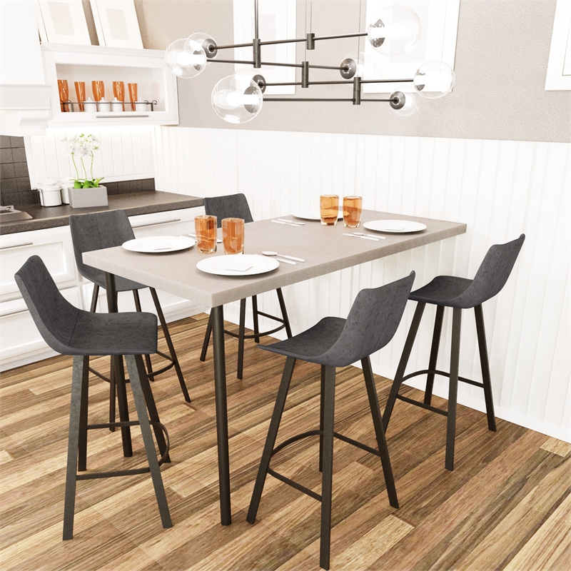 LeisureMod Elland Modern Upholstered Leather Bar Stool in Charcoal Black