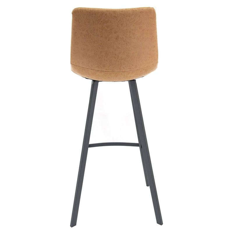 LeisureMod Elland Modern Upholstered Leather Bar Stool in Light Brown