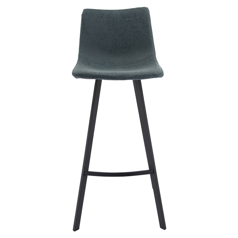 LeisureMod Elland Modern Upholstered Leather Bar Stool in Peacock Blue