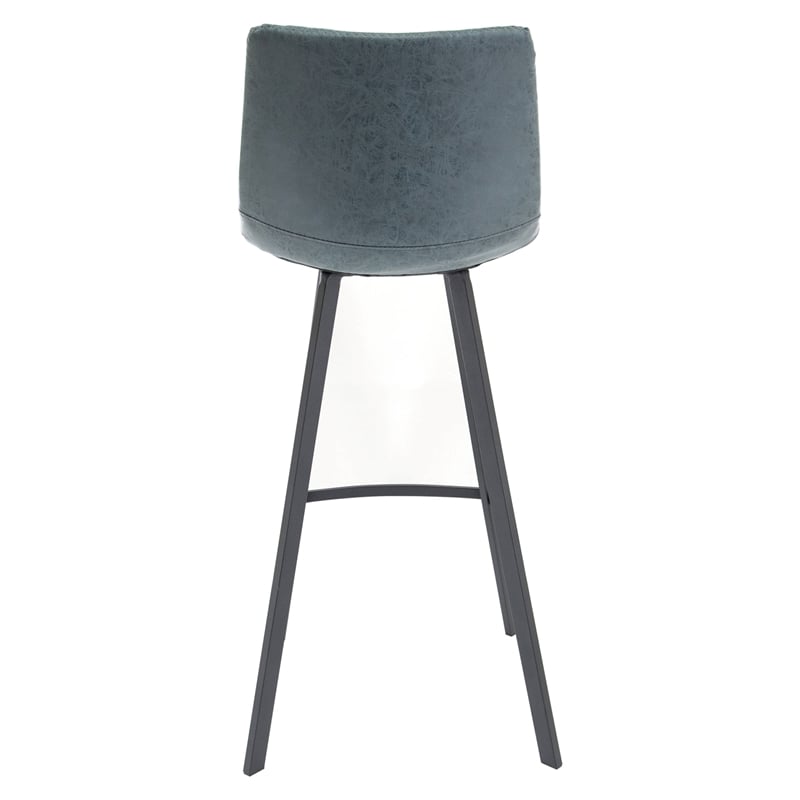 LeisureMod Elland Modern Upholstered Leather Bar Stool in Peacock Blue