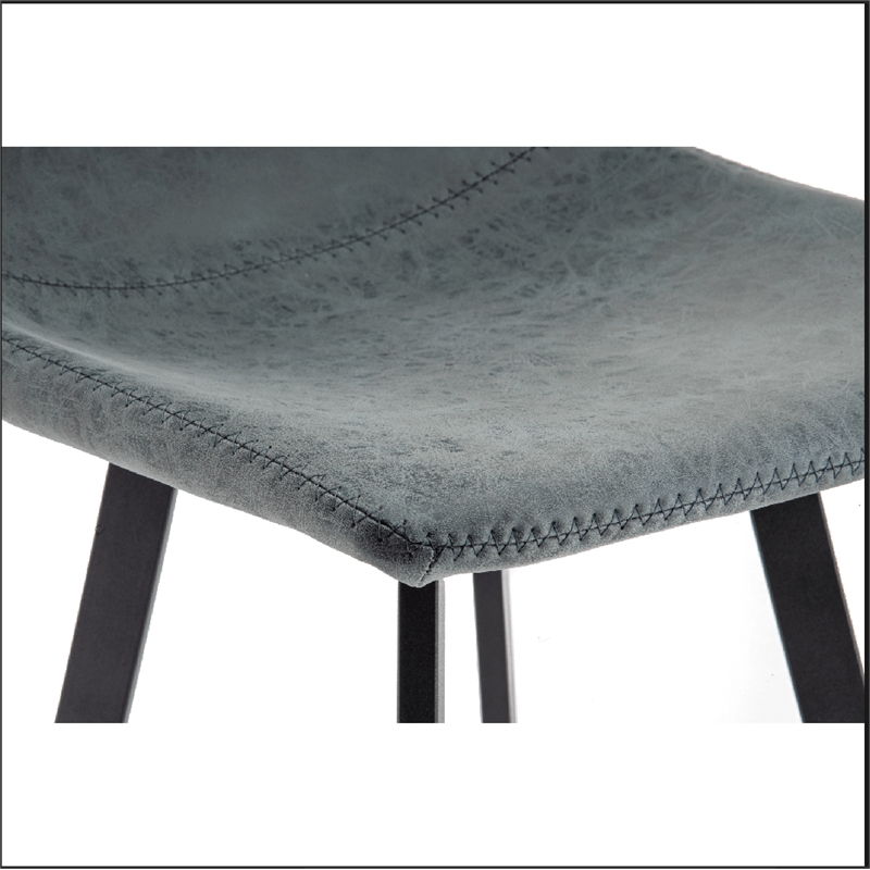 LeisureMod Elland Modern Upholstered Leather Bar Stool in Peacock Blue