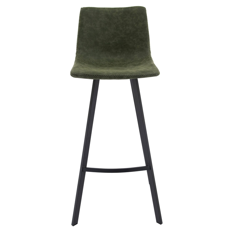 LeisureMod Elland Modern Upholstered Leather Bar Stool in Olive Green