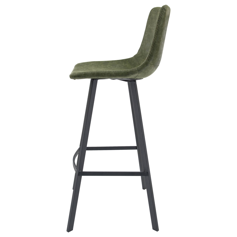 LeisureMod Elland Modern Upholstered Leather Bar Stool in Olive Green
