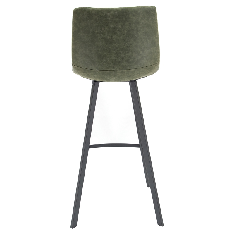 LeisureMod Elland Modern Upholstered Leather Bar Stool in Olive Green
